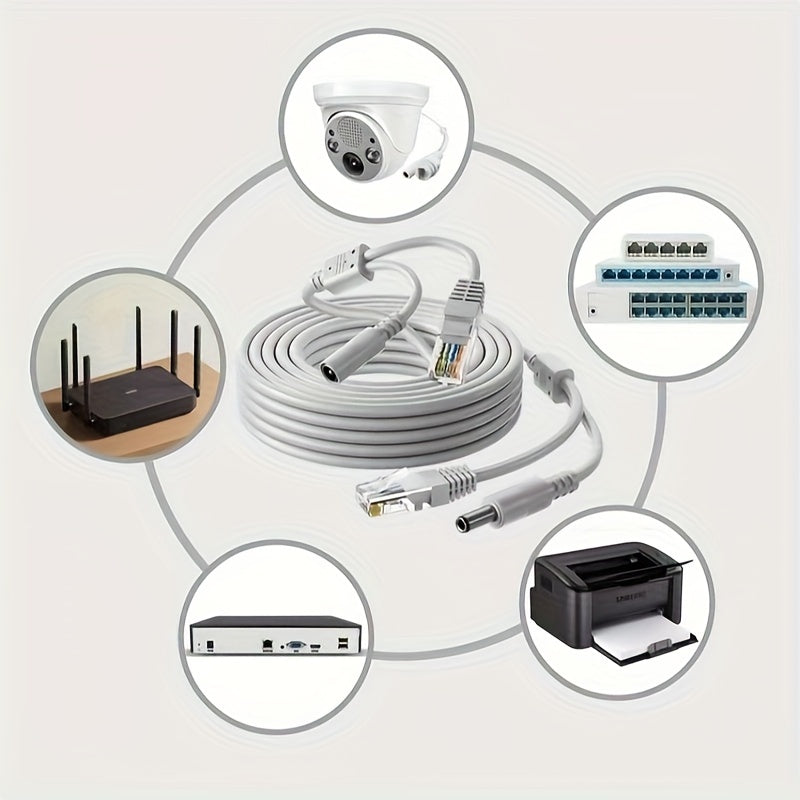 Cable Ethernet CCTV de cobre puro con conector RJ45 y alimentación DC, 10M 20M gris