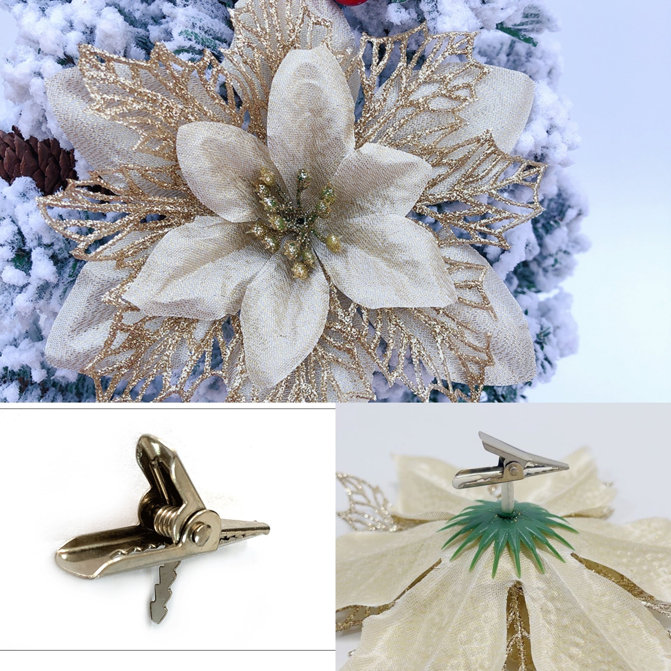 12 Multicolored 15cm Artificial Ribbon Pieces with Clips for Holiday Decorations