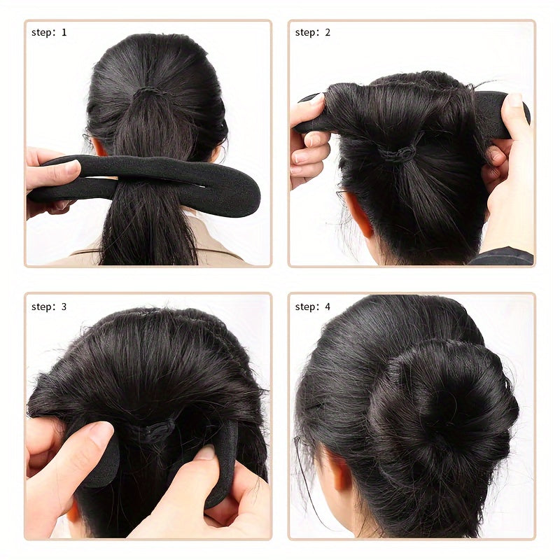 Women's Hair Bun Maker Easy Snap Roll Sponge Donut with Hair Ties Polyester