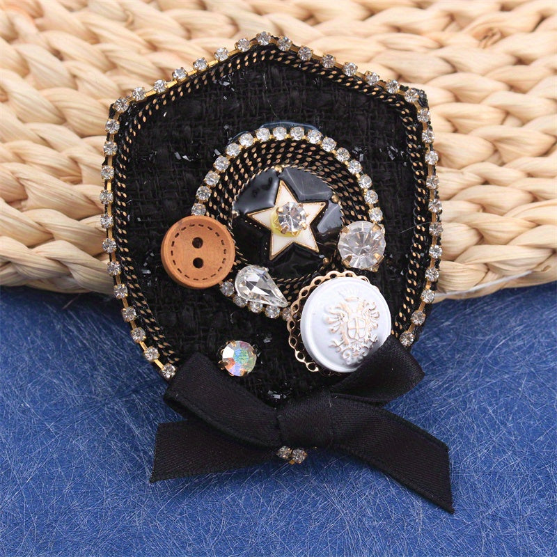 Broche de estilo barroco con pedrería, diseño de botón de imitación, joyería para ropa, bolsos y sombreros