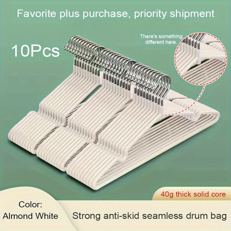 Set of 10 Plastic Coated Thick Hangers Waterproof Anti-Slip for Adult Wardrobe