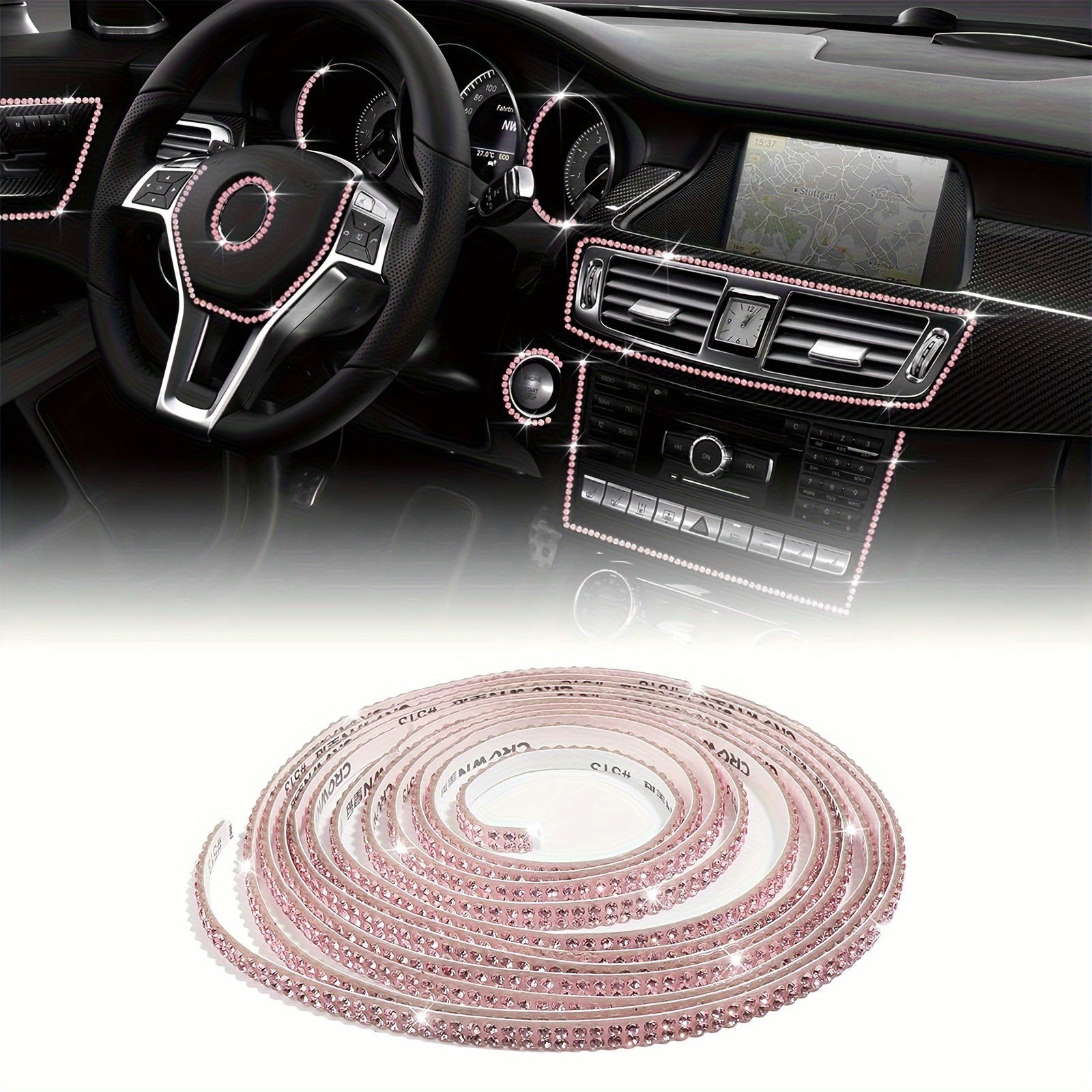 Pink White 89.92cm Car Dashboard Decor Self-Adhesive Trim Strips Interior Accessories