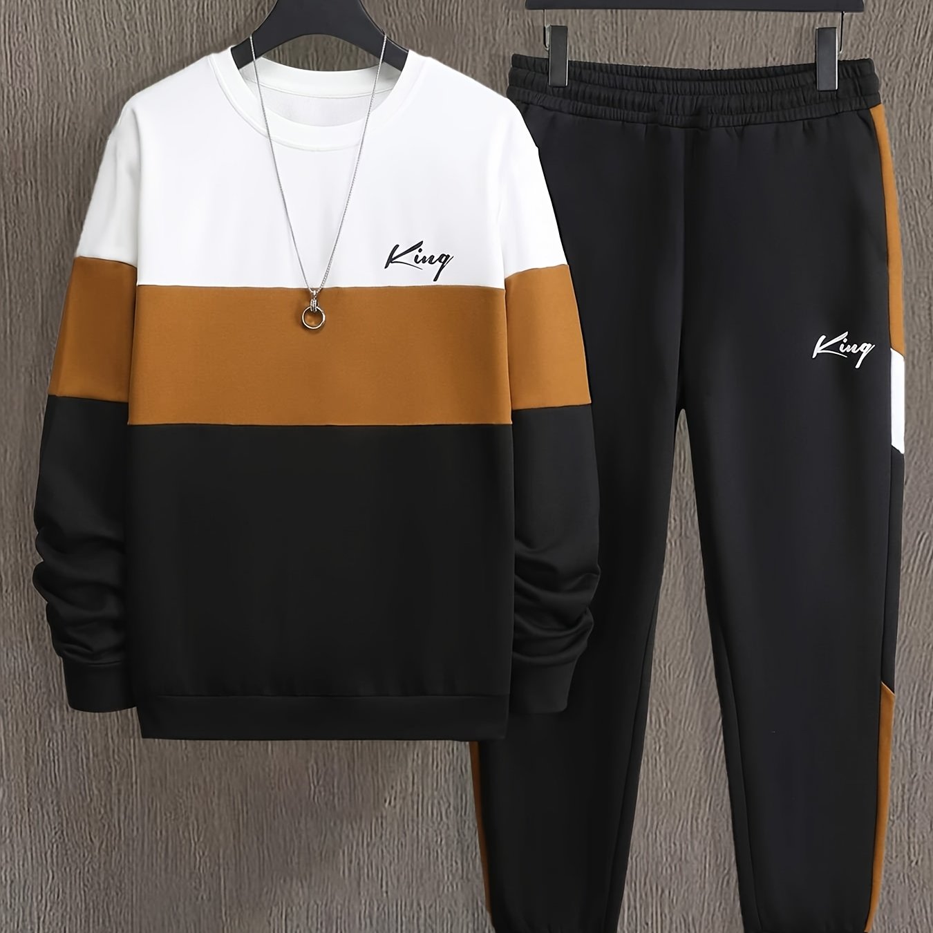 Men's Casual 2-Piece Set Sweatshirt and Joggers Polyester Knit Spring Fall Sports Outfits