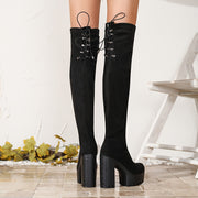 Women's Over-the-Knee Boots with Chunky Heels and Round Toe