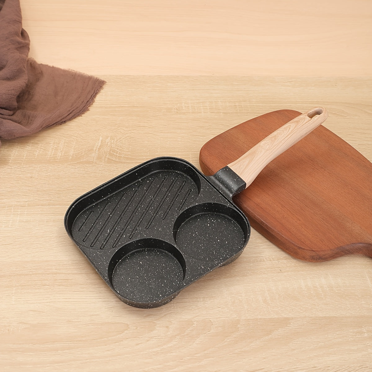 3-in-1 Aluminum Breakfast Skillet Cookware Set Non-Stick Stoneware Egg Steak No Electricity