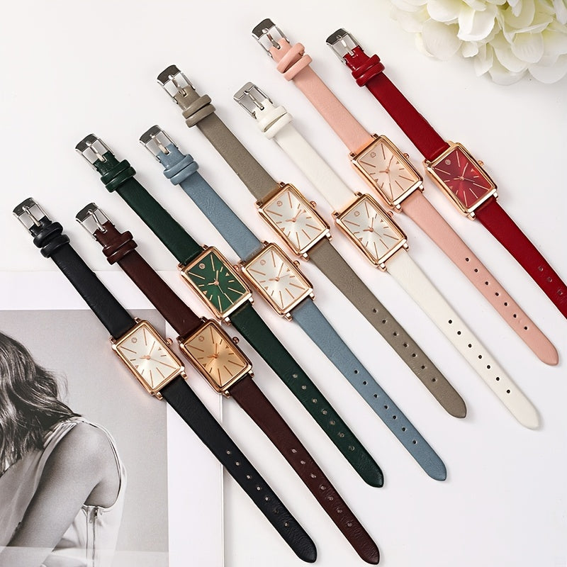 Women's Rectangular Quartz Watch with Rhinestones and Minimalist Style
