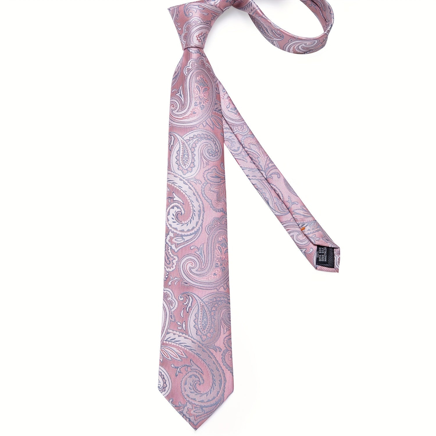 Stylish Men's Pink Patterned Tie Set with Pocket Square, Hanky, and Cufflinks - Perfect for Weddings or as a Gift