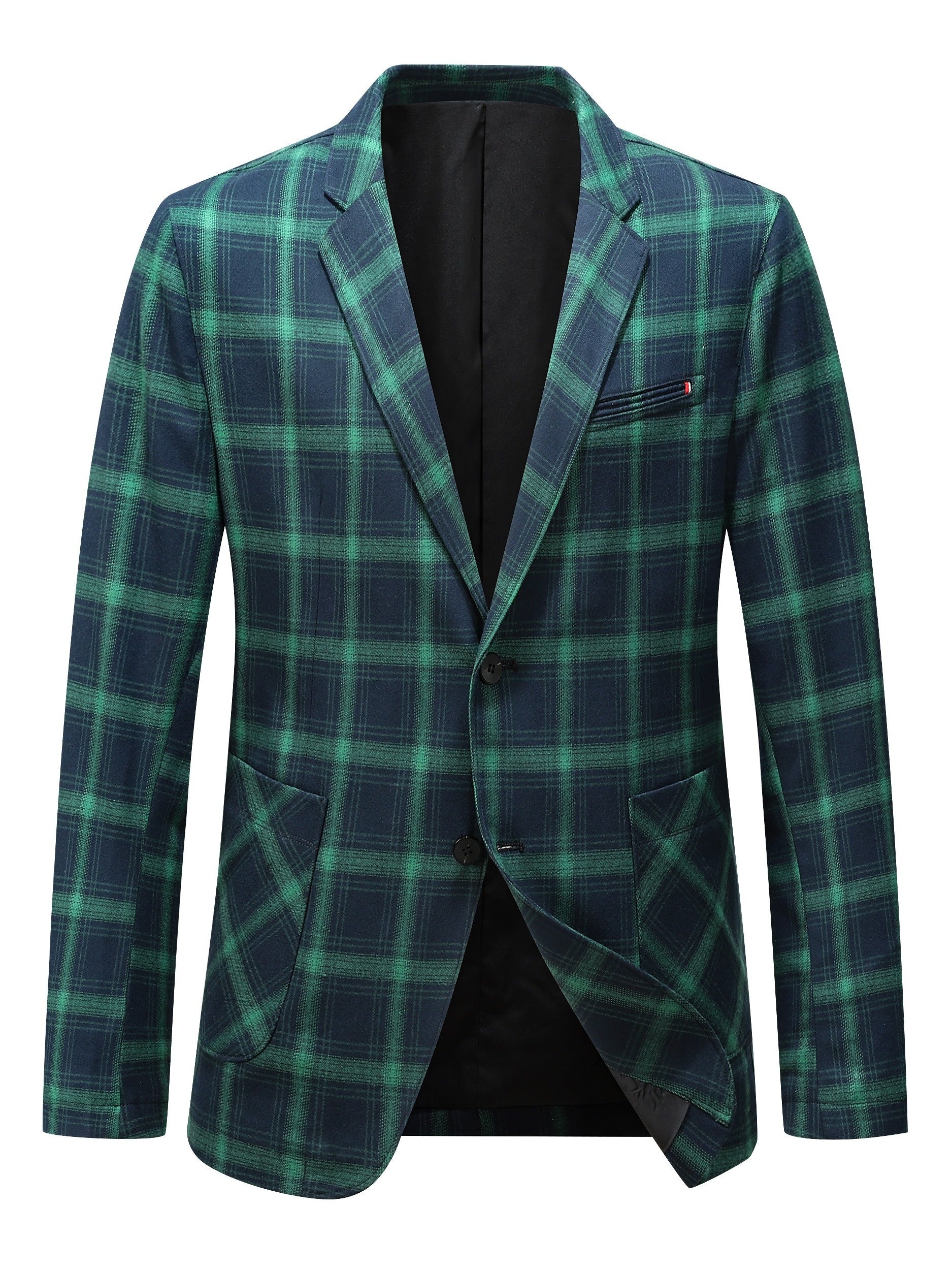 Men's Plus Size Summer Blazer Casual Plaid Long Sleeve Polyester Suit Jacket