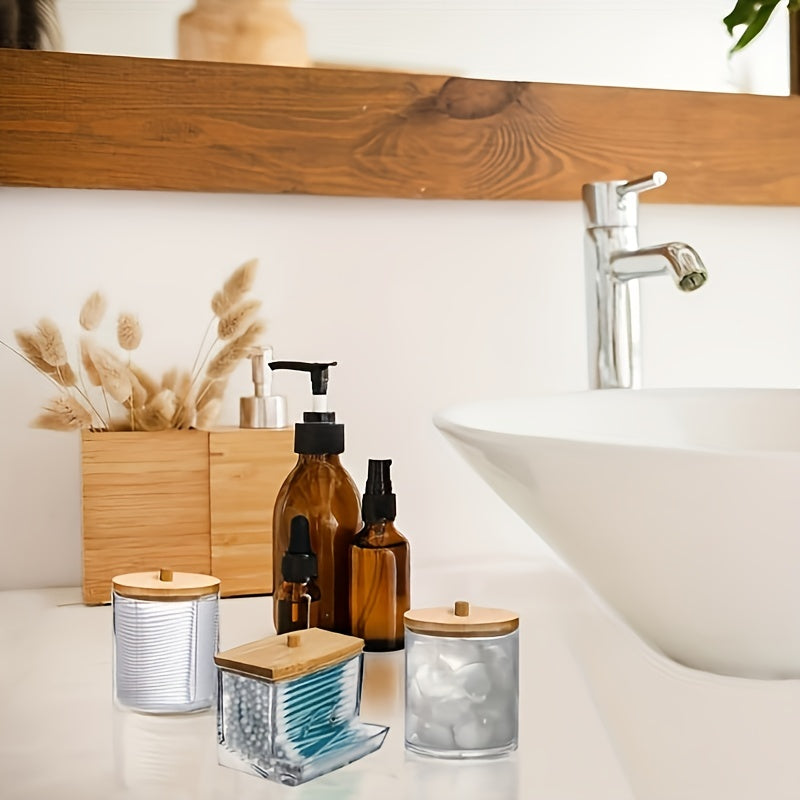 Juego de 3 soportes de plástico transparente para hisopos de algodón, organizador de almacenamiento para baño