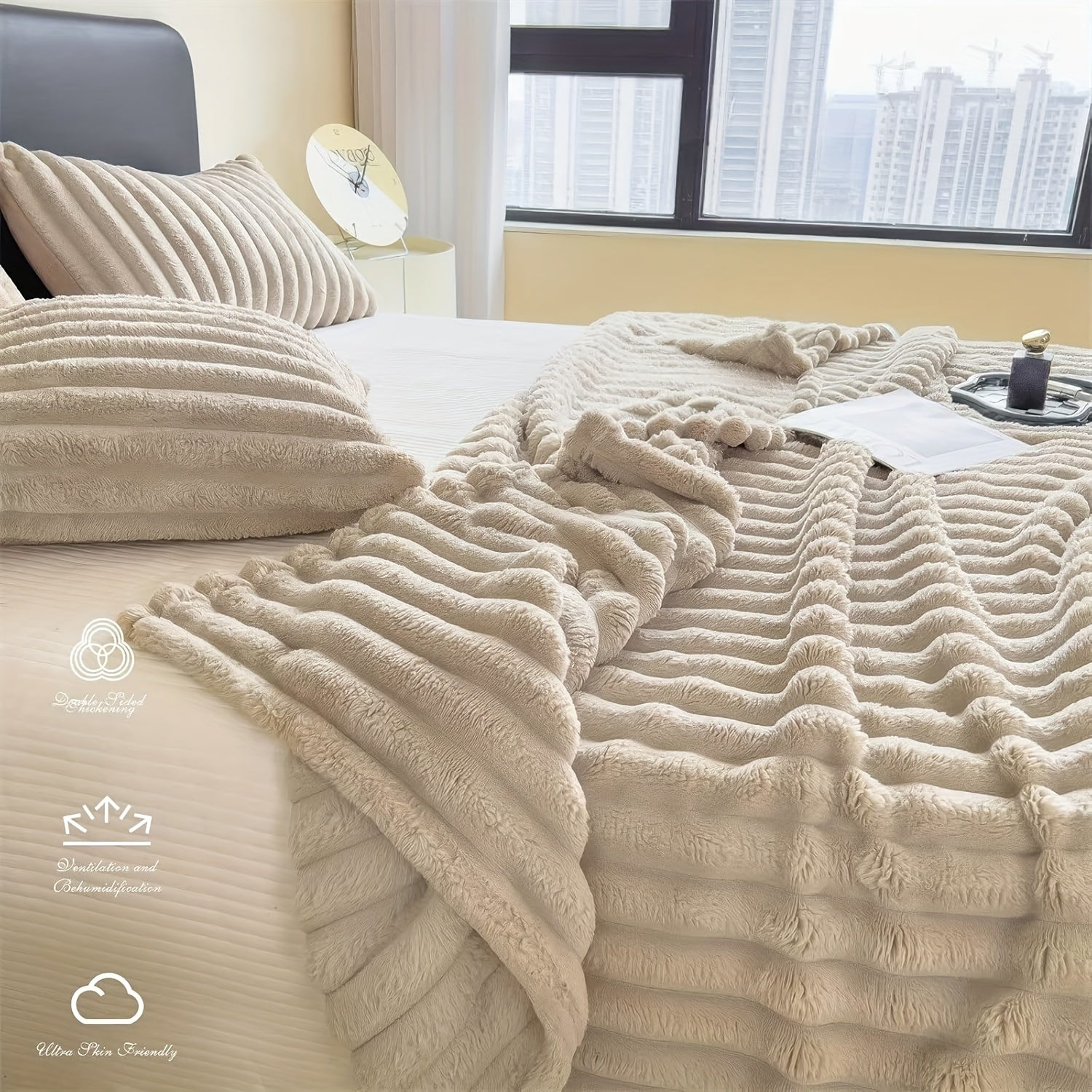 Reversible Faux Fur Throw Blanket Soft Warm Cozy Home Decor Bed Couch 50x60 Inches