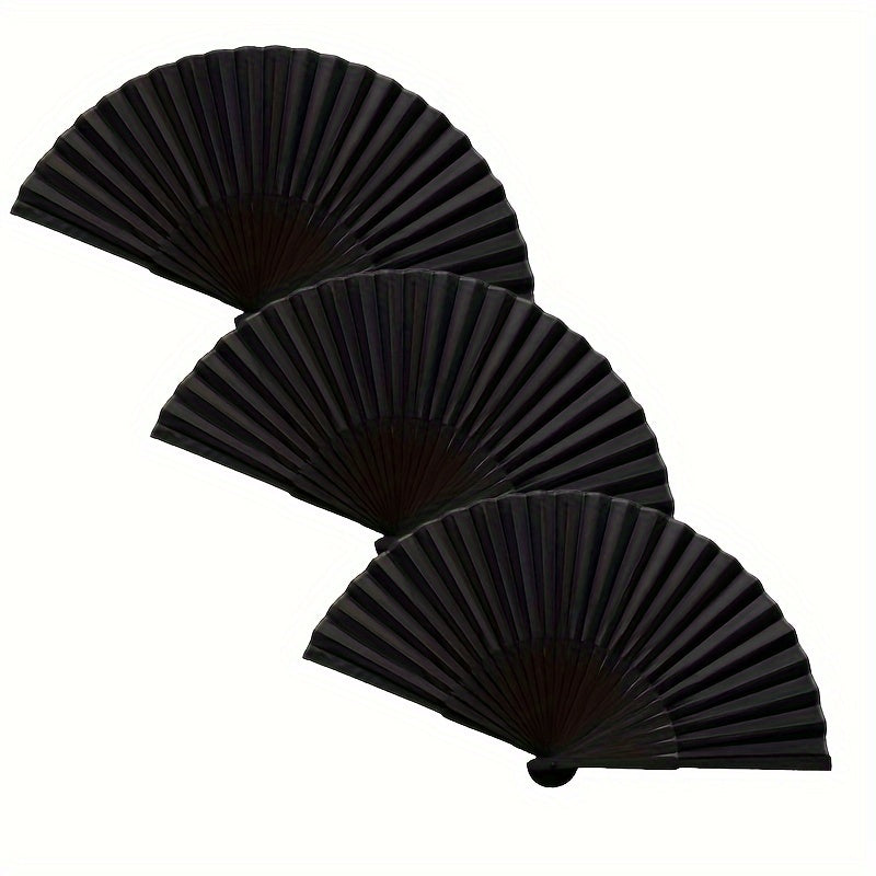 Black Folding Fan Set of 3 for Parties and Gifts