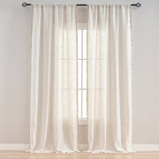 Beige Lace Linen Sheer Curtain with Tassels for Bedroom Living Room Office