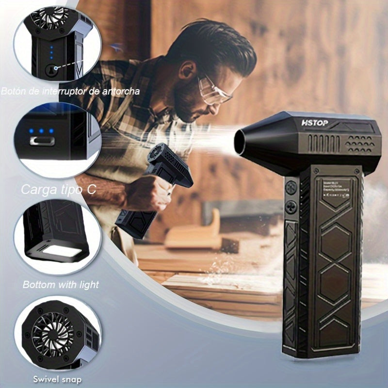 High-Speed Mini Handheld Air Blower with LED Light, Rechargeable 10000mAh Battery