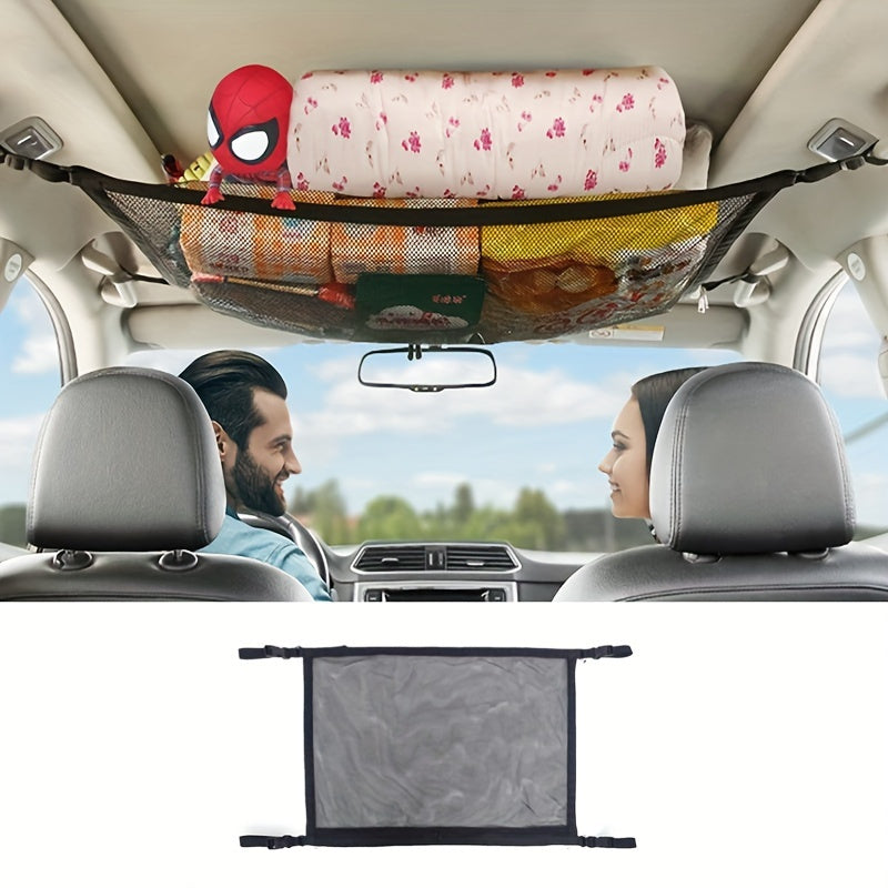Adjustable Double-Layer Car Cargo Net Bag SUV Vehicle Organizer for Tents Toys