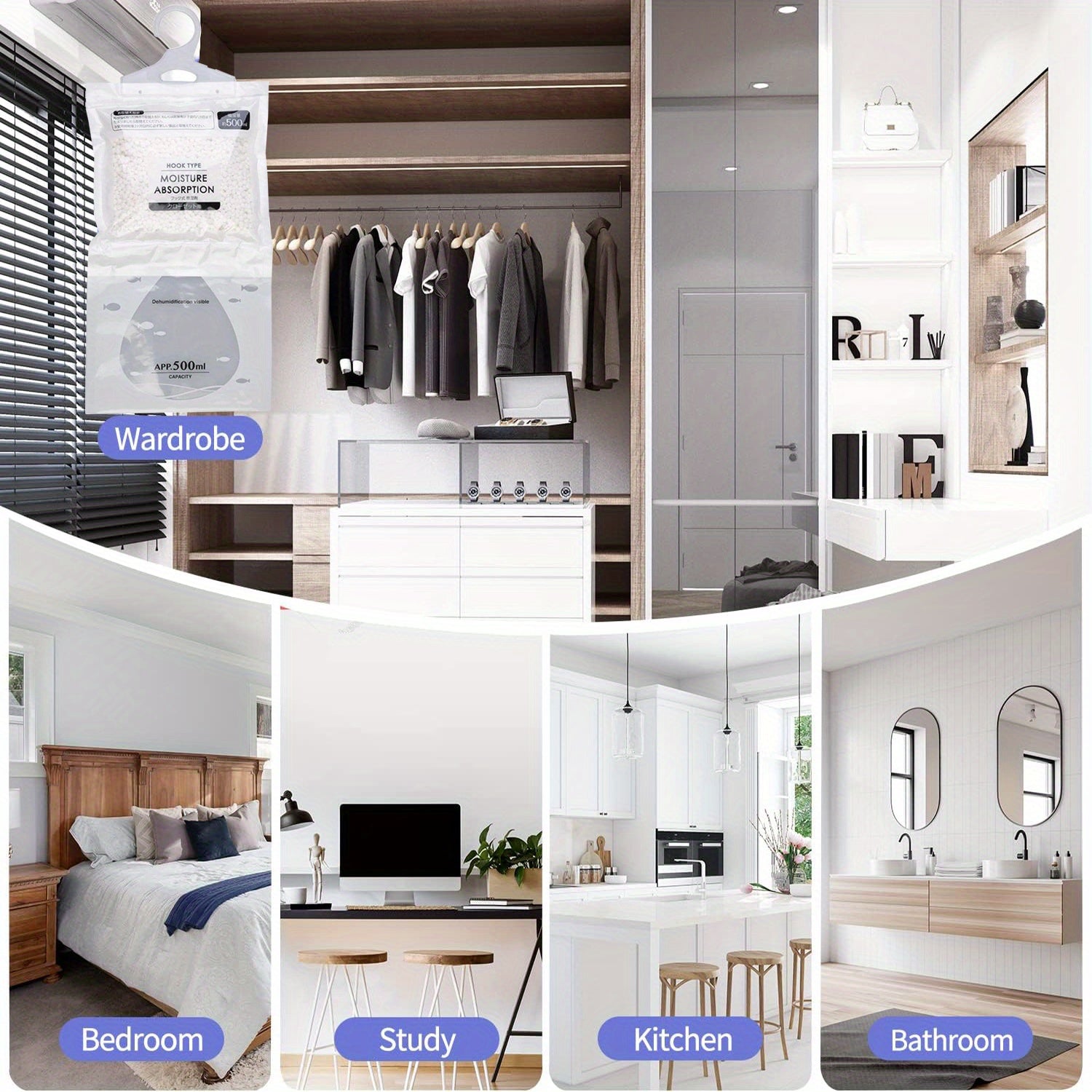 8PCS Hanging Dehumidifier Bags Large Capacity Moisture Absorbers for Closet Bathroom Basement