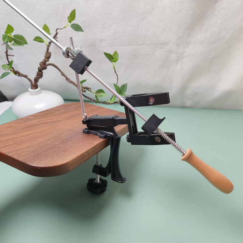 Afilador de cuchillos de cocina con sistema giratorio, ángulo ajustable, base de madera, mango ergonómico