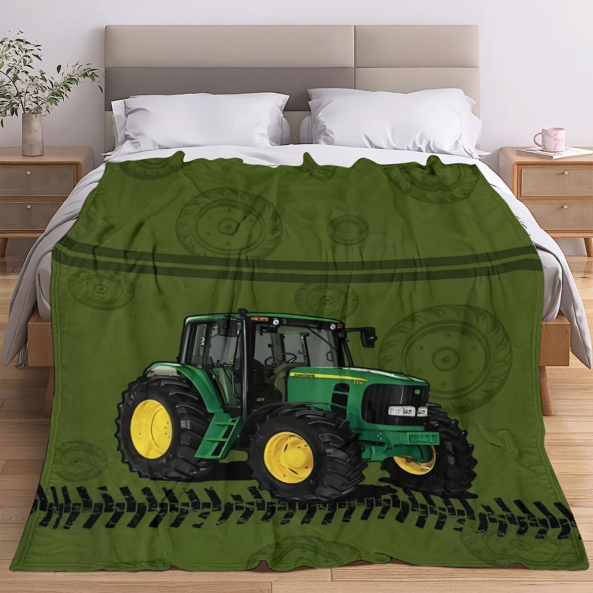 Manta de felpa con estampado de tractor suave para decoración de dormitorio y mantas acogedoras
