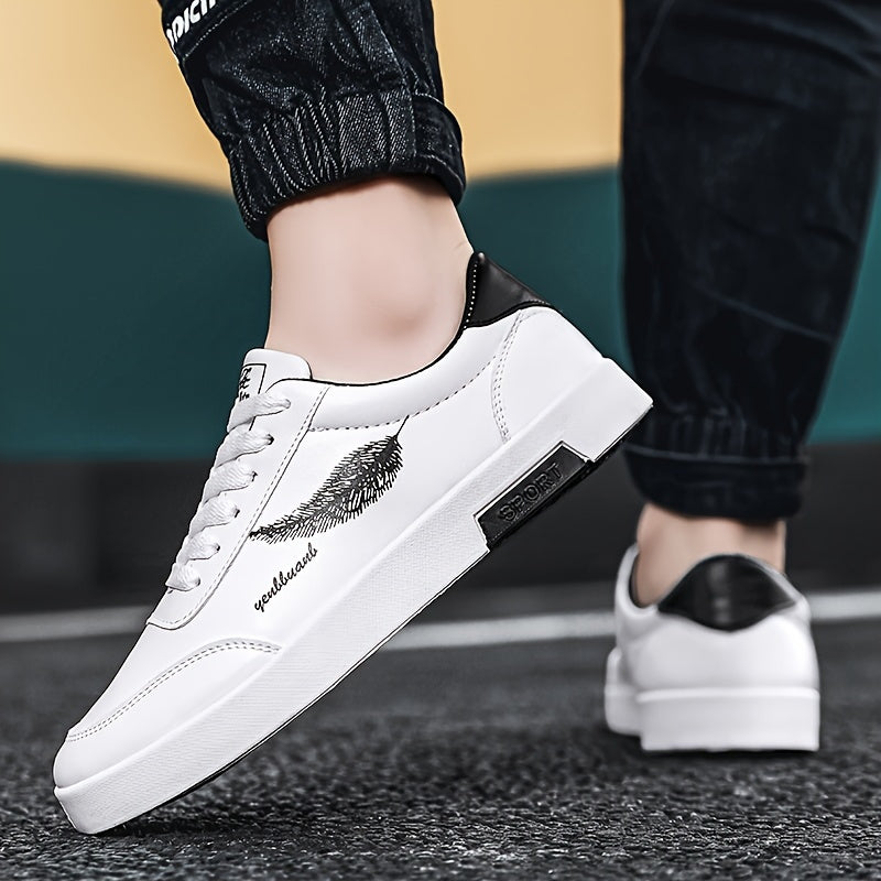 Men's Low Top Feather Pattern Skateboard Shoes Casual Non-Slip Lace-Up Sneakers