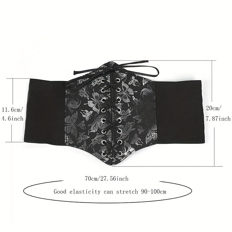 Women's Faux Leather Butterfly Belt with Elastic Waist Cinch for Daily Wear