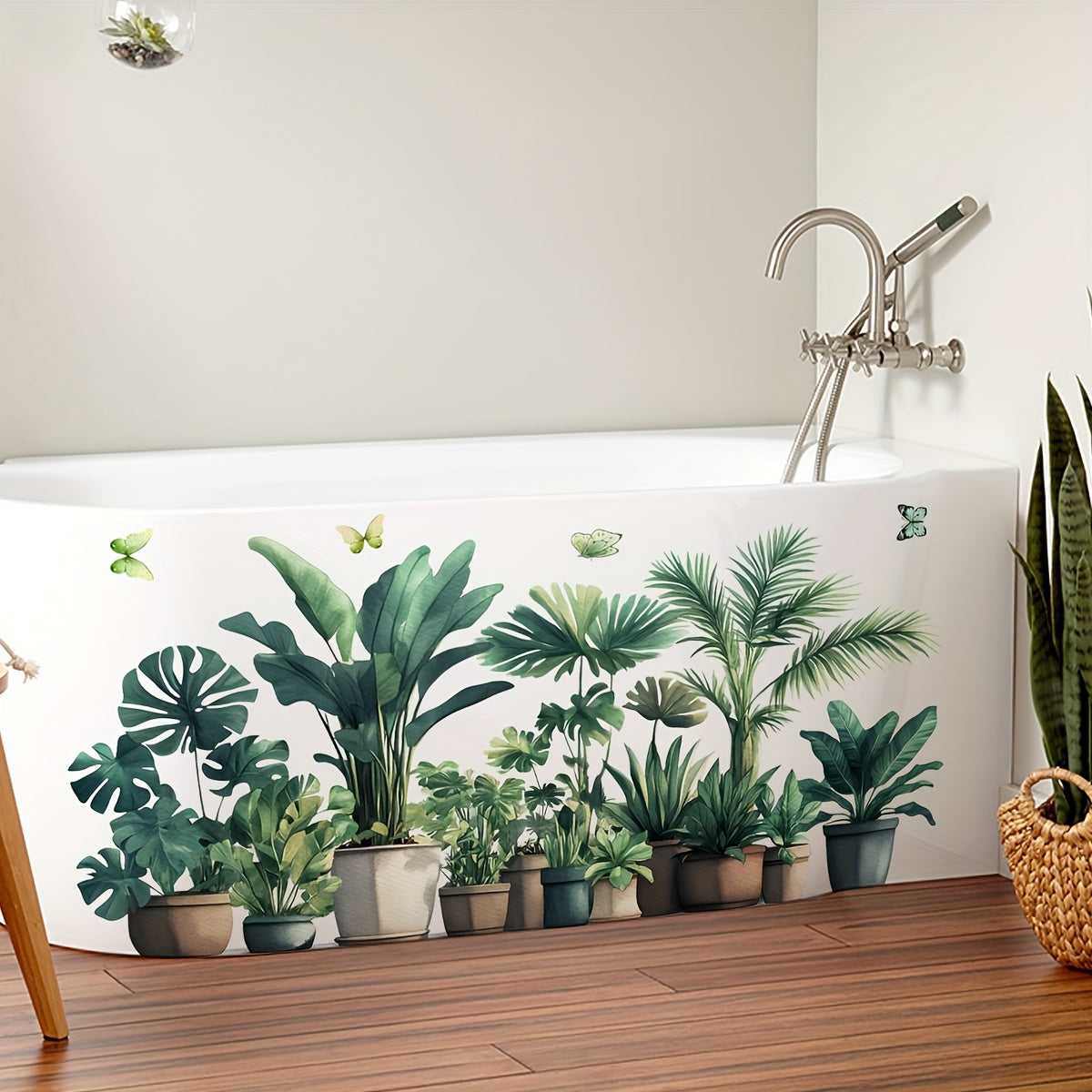 Adhesivo de pared con motivos de vegetación y mariposas para decoración de baño 30x90cm