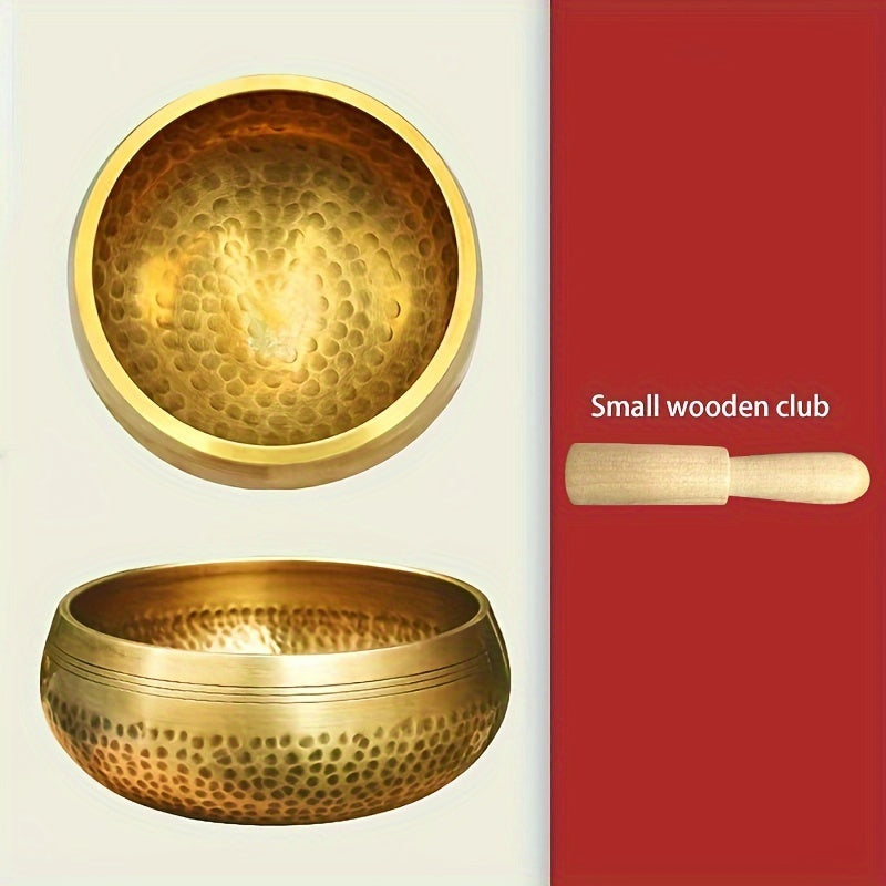 Cuenco de canto Vajra hecho a mano en Nepal con mazo de madera y alfombra para meditación, yoga y rituales, oro cobre