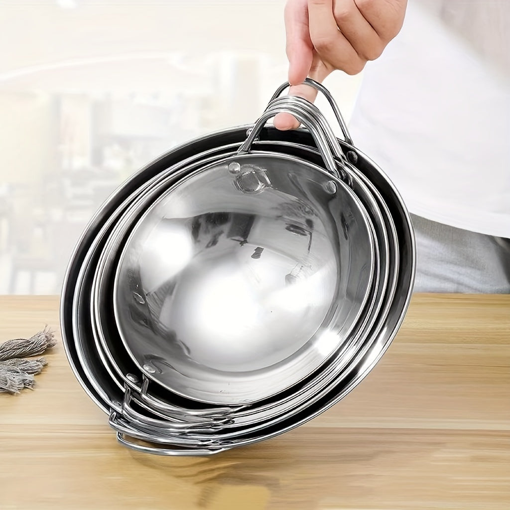 Stainless Steel Wok with Dual Handles Round Bottom for Seafood Soup Camping