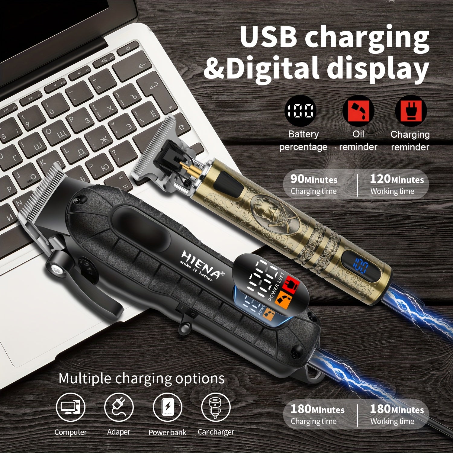 Беспроводной набор для стрижки волос для мужчин, аккумуляторные машинки и триммеры, LED-дисплей