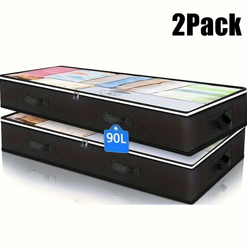 Caja de almacenamiento bajo la cama de 90L con ventana transparente, asas duraderas para ropa, ropa de cama, juguetes