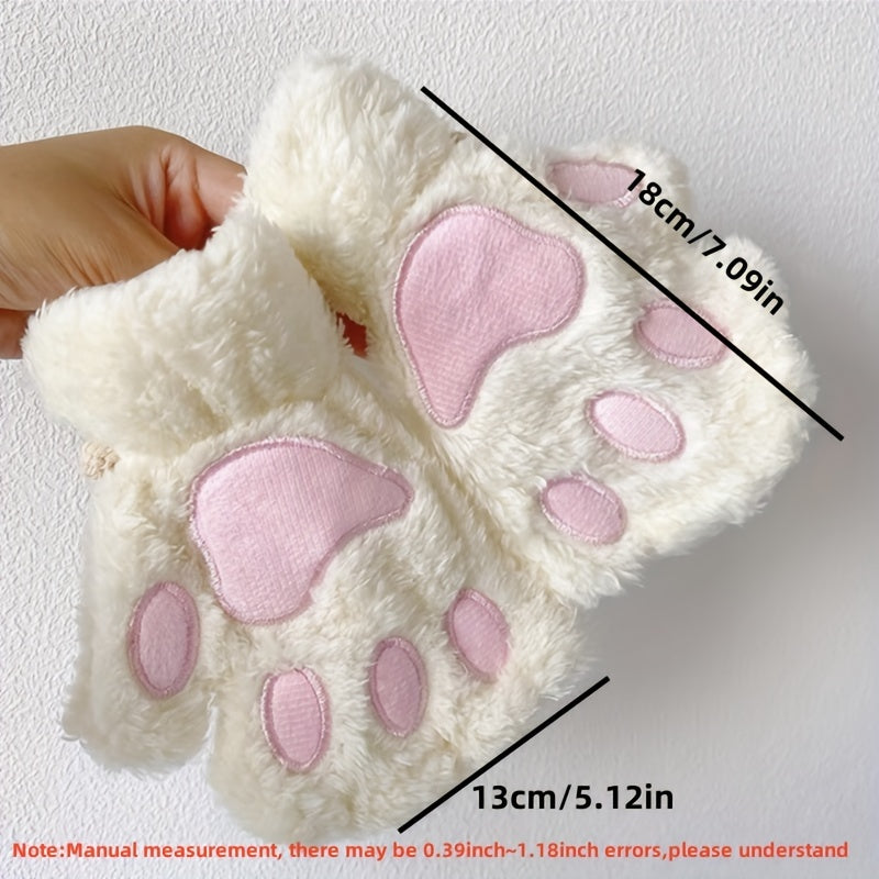Cartoon Cat Paw Gloves Half-Finger Plush Warm Fashion for Parties