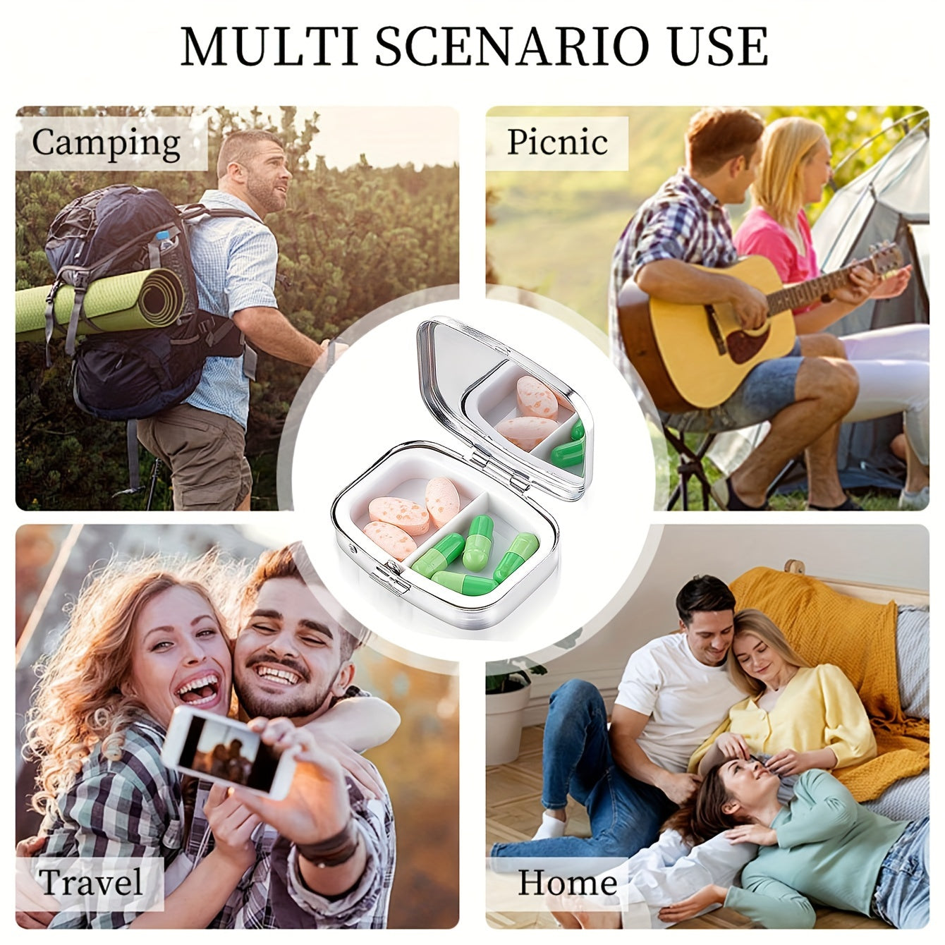 Ladies Metal Pill Box 2-Compartment Portable Medicine Storage