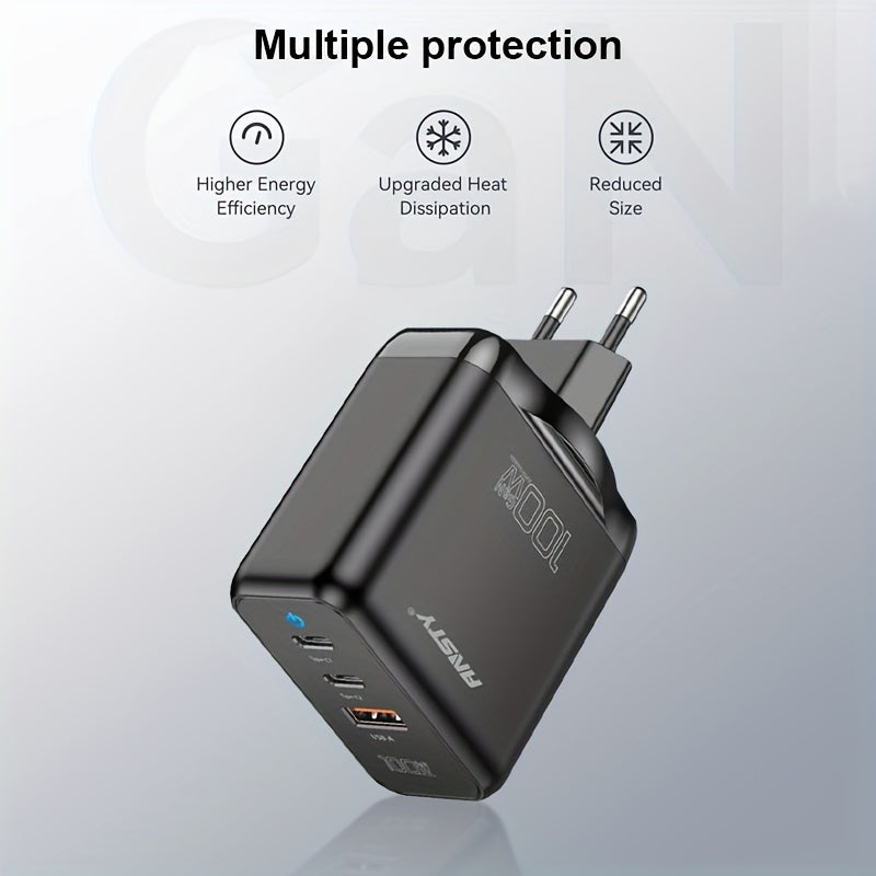 ANSTY GaN 3-Port Tez Zaryadlovchi Samsung va iPhone uchun, Umumiy Moslik, Type C Ulanishi