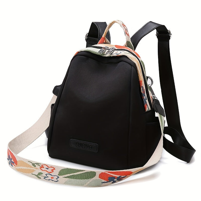 Women's Small Solid Color Backpack Oxford Fabric Casual Daypack Black White