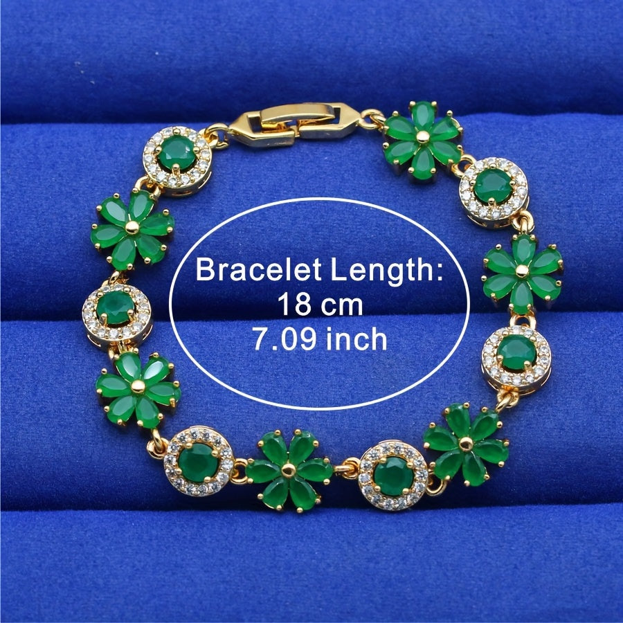 Ayollar uchun sinka zanjirli uzuk va sintetik smaragd va rhinestones bilan