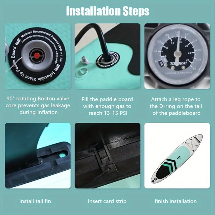 Yog'ochdan qilingan, qalin, ikki qatlamli inflatsiyalangan paddleboard, PVC materialidan tayyorlangan, boshlovchilar uchun aralash rangda. Stand-up paddle surfing, SUP yoga va dam olish sportlari uchun mos.