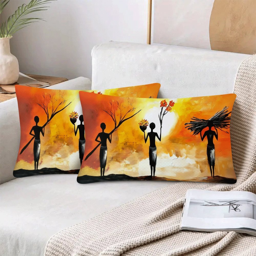African Women Art Flannel Pillow Covers Set 50.8x30.48 cm Decorative Love Theme Pack
