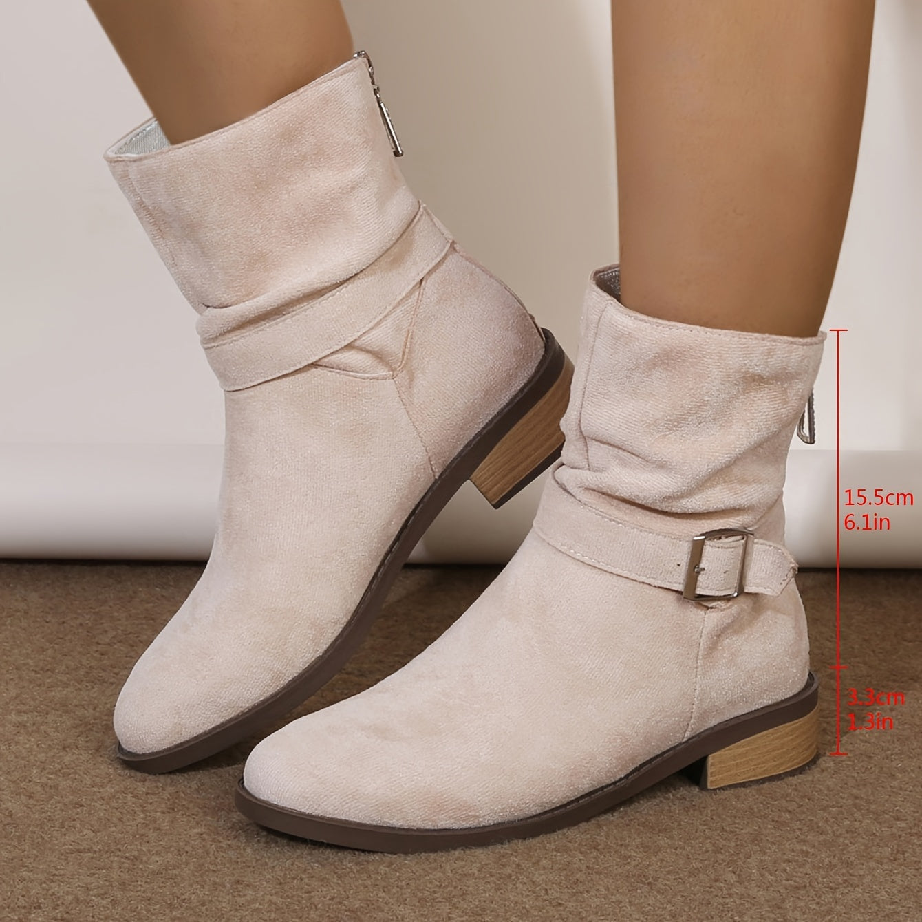 Women's Fleece-Lined Mid-Calf Boots Chunky Heel Side Zipper Casual