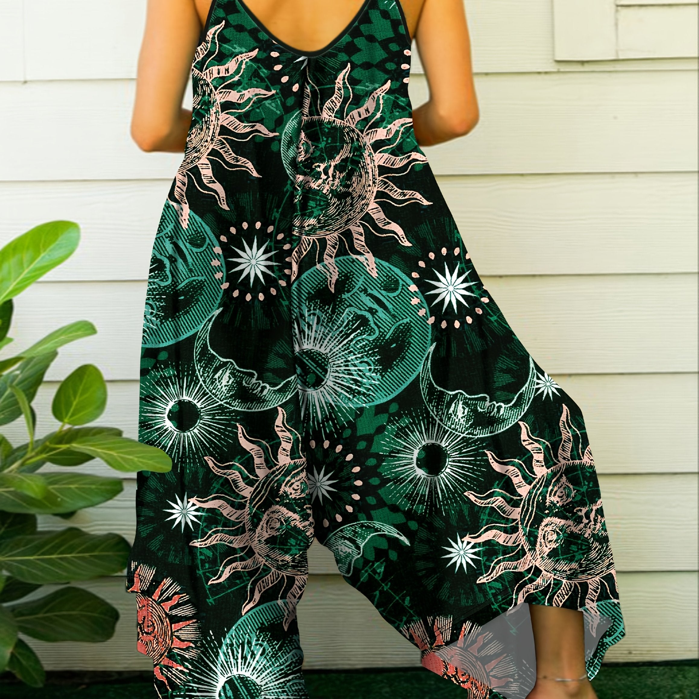 Plus Size Women's Tie-Dye Sleeveless Jumpsuit with Floral Star Print