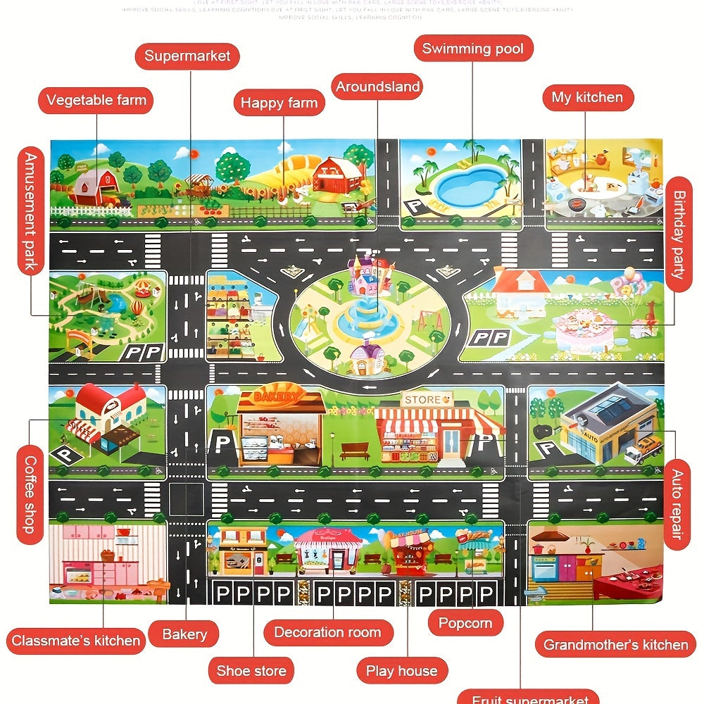 Large Kids Play Mat with Parking Scene Maps Waterproof Play Mat for Ages 3+ in Mixed Color