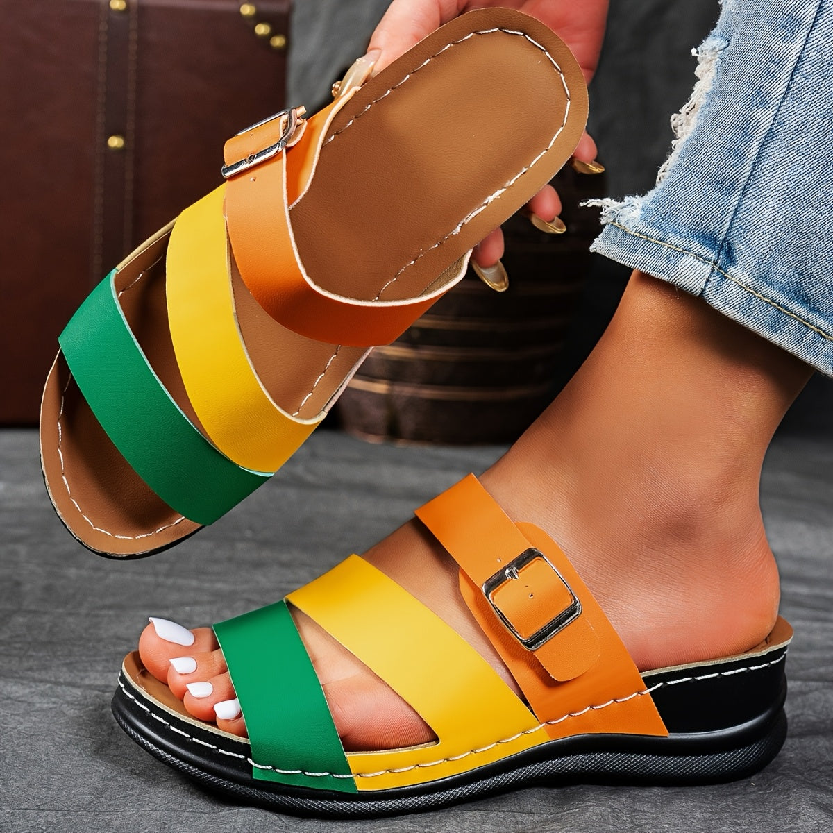 Ayollar yozgi yopiladigan qulay qumli poyabzal, qalin tagli ochiq barmoqli plyaj poyabzali