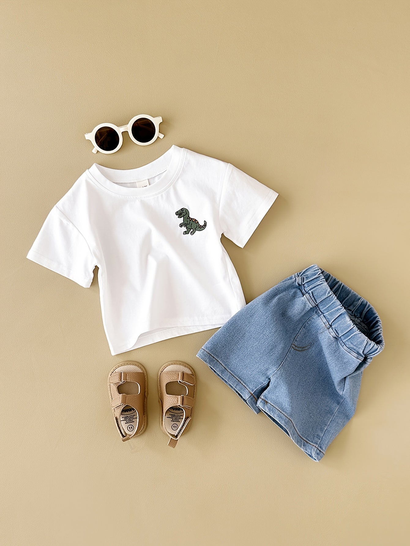 Набор для новорожденных детей: футболка с вышивкой динозавра и шорты, летняя одежда для улицы