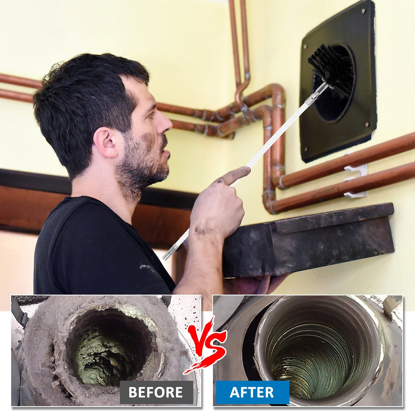 Flexible Chimney Sweep Kit 14 Pieces Nylon Brushes Heat-Resistant Dryer Vent Duct Cleaning