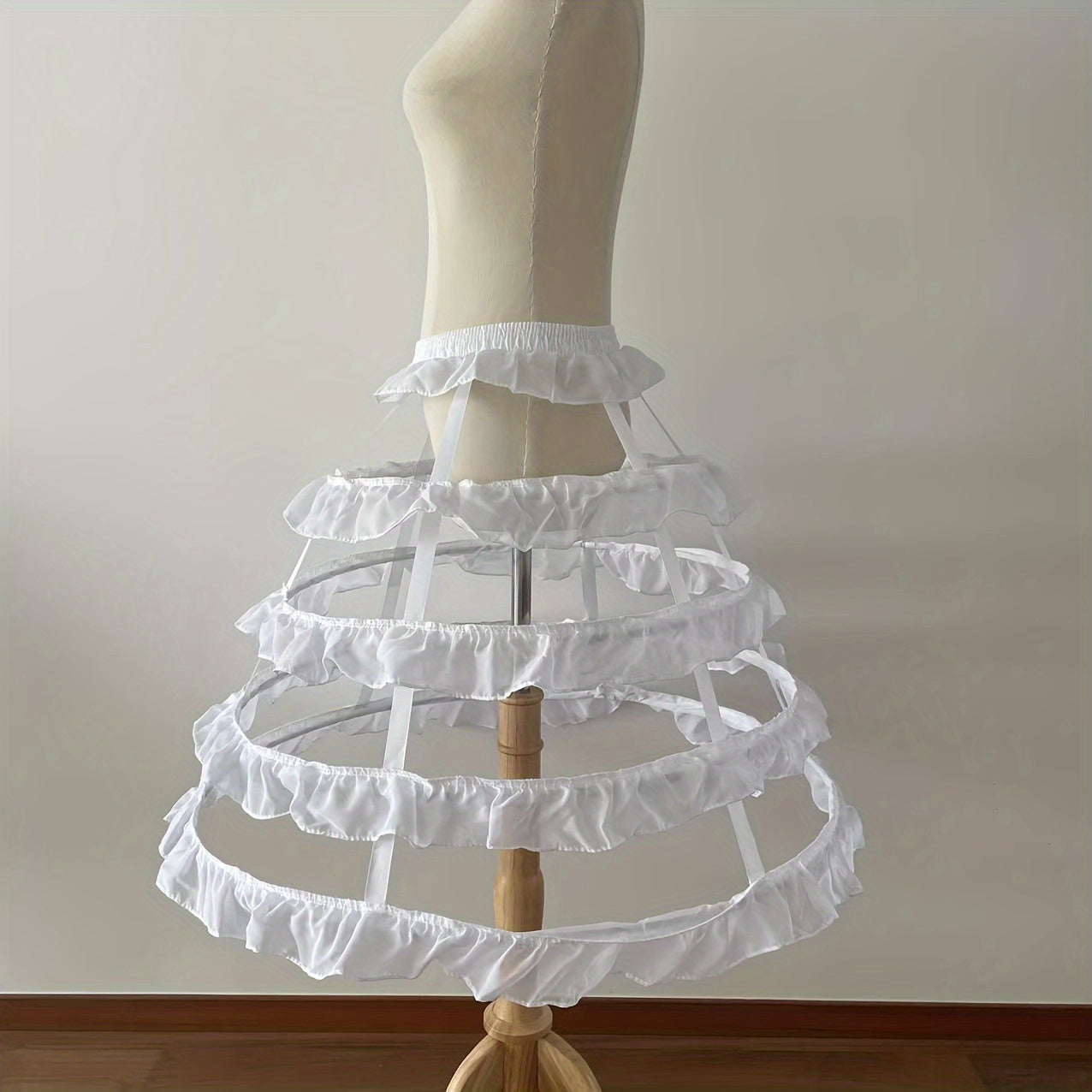 Women's Underskirt with Steel Hoops and Frilly Accent in White or Black for Wedding Dresses and Costumes