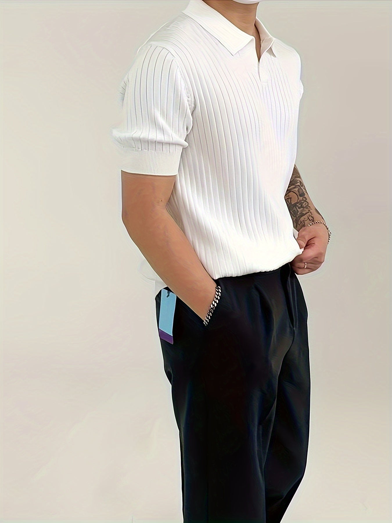 Men's Solid Ribbed Short Sleeve Golf Shirt Casual Summer Regular Fit Mid Stretch