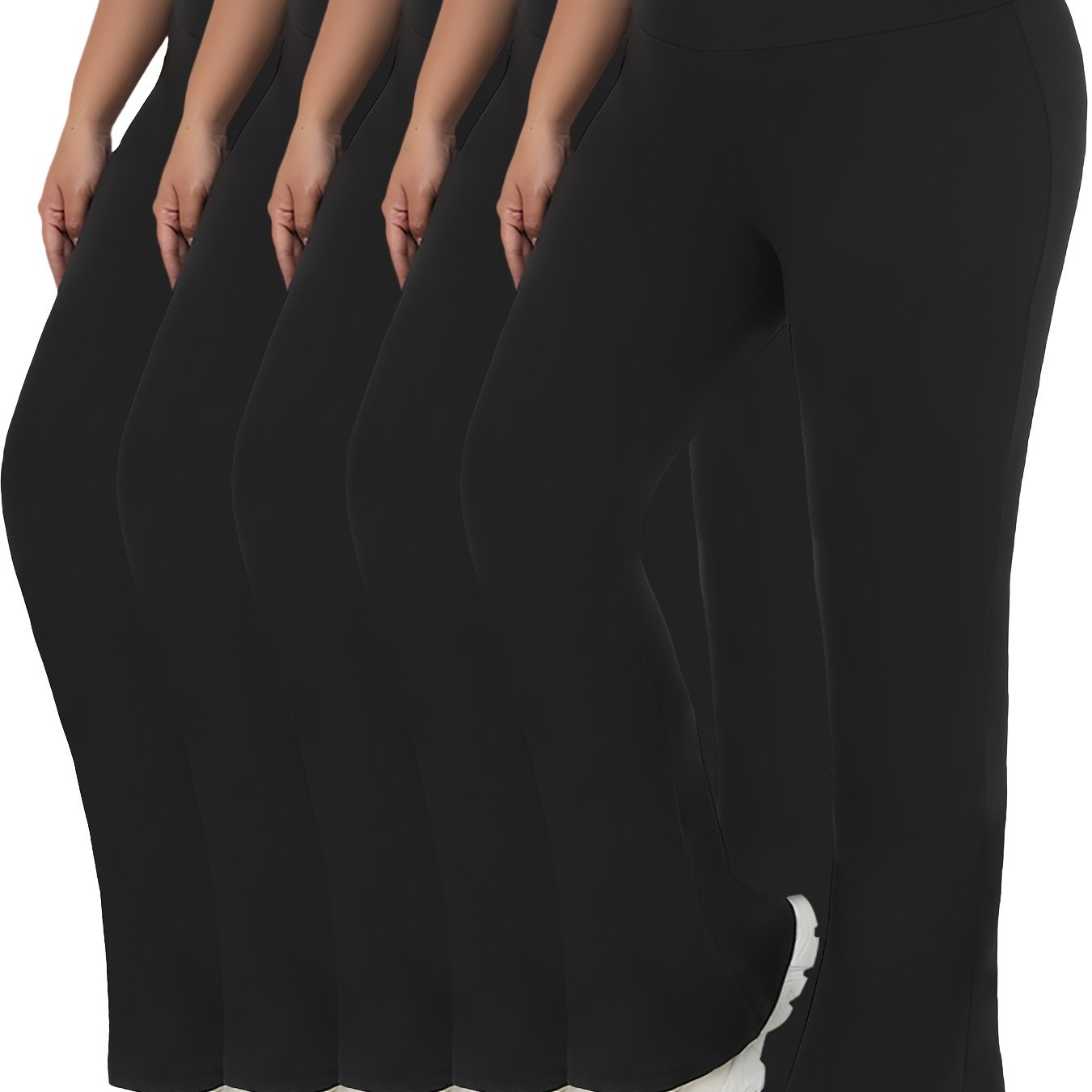 Plus Size Women's Soft High Waist Flare Pants Tummy Control Yoga Leggings (5 Pack)