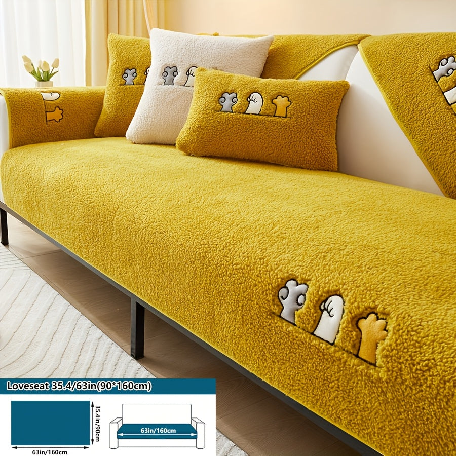 Роскошный фальшивый овечий плюшевый чехол для дивана на зиму, дружелюбный к домашним животным и стираемый в машине. Обеспечивает защиту от царапин и подходит для диванов от одного до четырех мест, а также для кроватей и подушек.