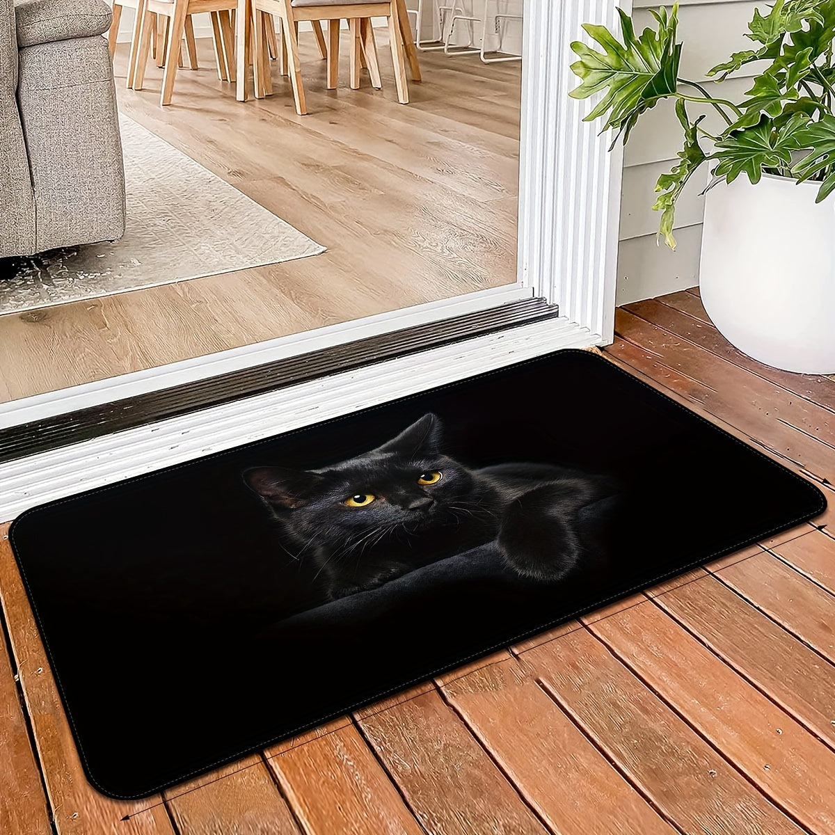 Black Cat Entrance Floor Mat Polyester Doormat Indoor Outdoor Non-Slip Stain Resistant