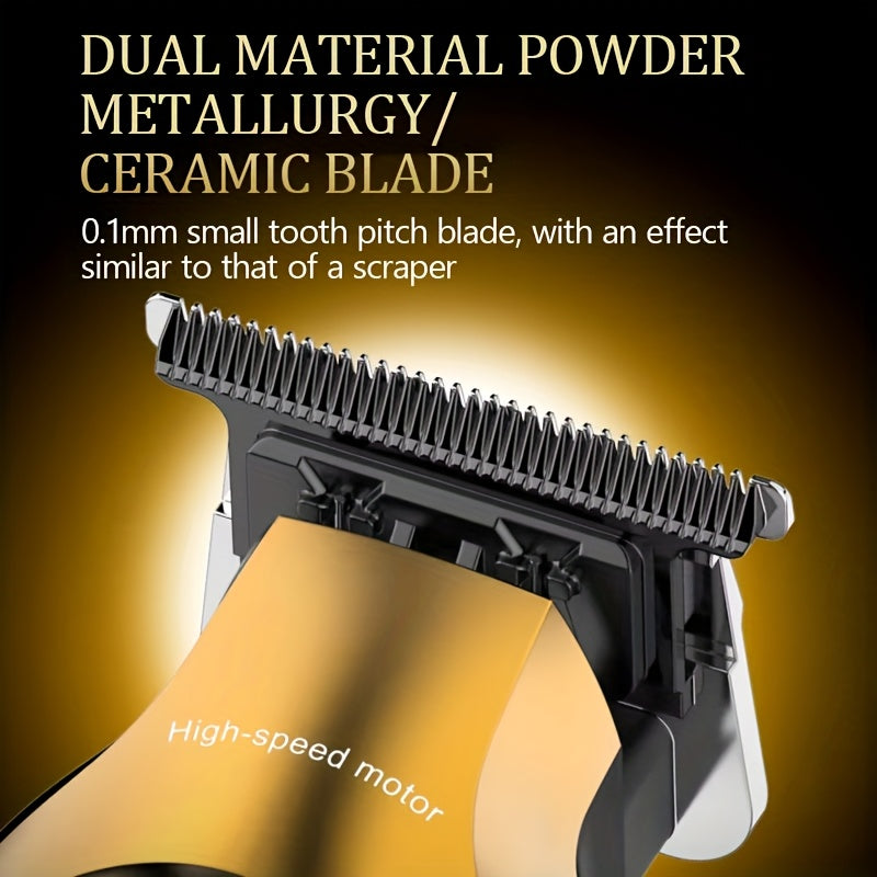 Kemei KM-1677 Профессиональный мужской машинка для стрижки с керамическими лезвиями, мотором 8000 об/мин, USB-зарядкой, регулируемой длиной, цифровым дисплеем, золотой и черной — идеально подходит для точных стрижек &