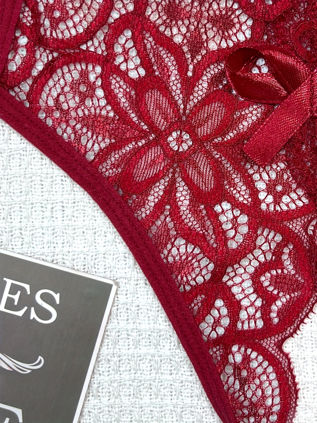 Multi-Color Lace Lingerie Set with Open Crotch and Bow Detail 3 Pieces