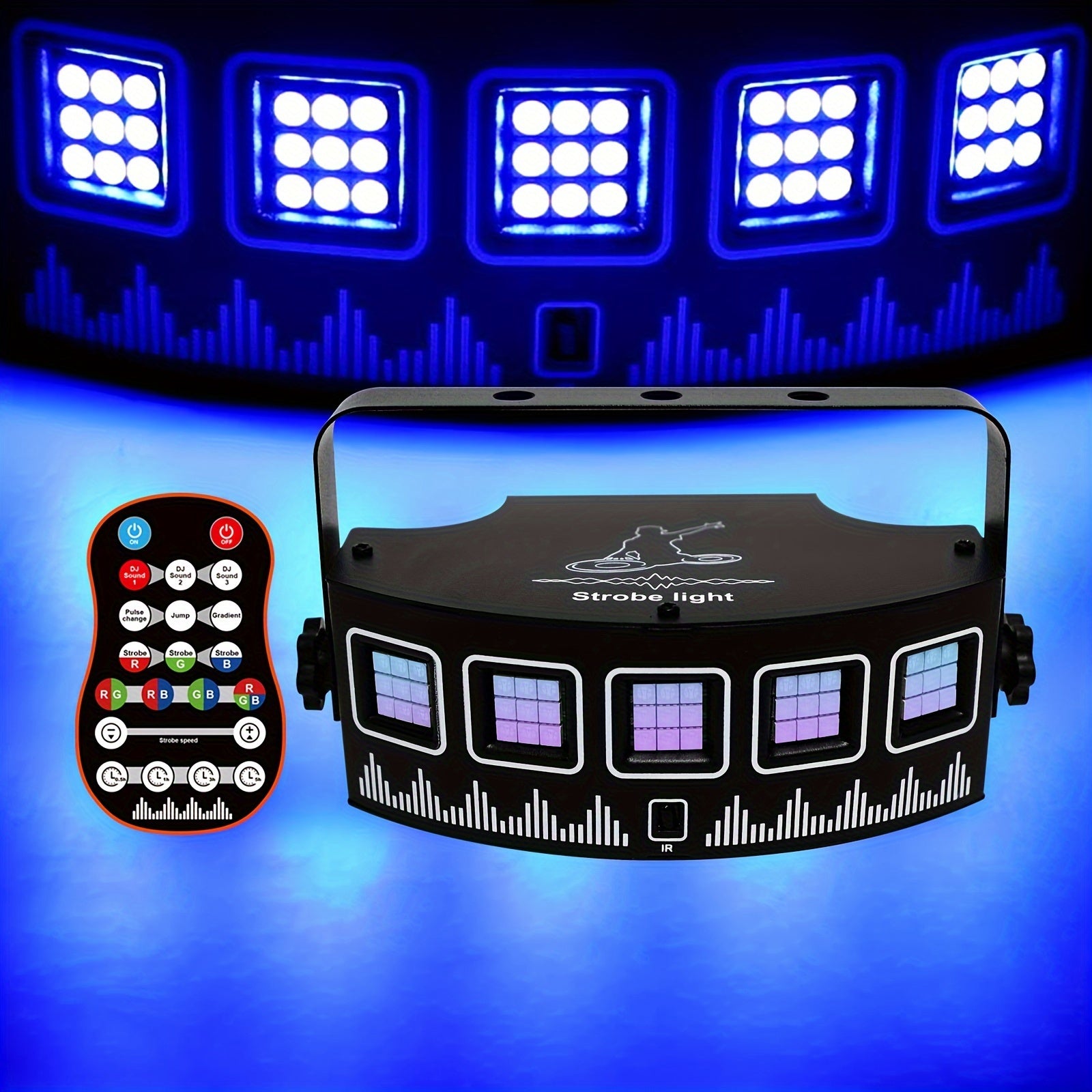 LED Stage Lighting Kit USB-Powered Black Metal with Remote Sound-Activated Strobe Rotating Lights for KTV Bars and Decoration