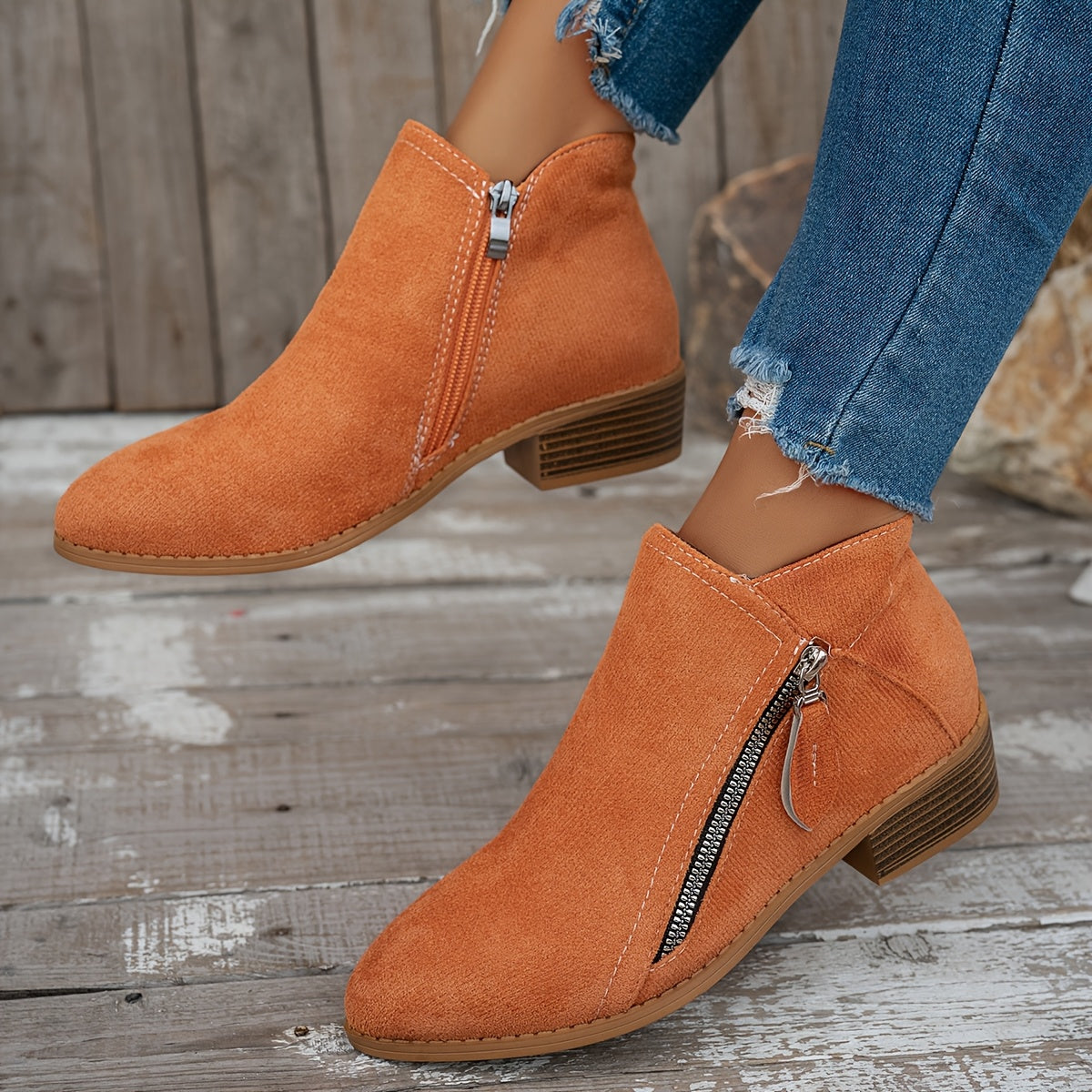 Women's Chunky Heel Chelsea Boots with Zipper Ankle Booties All-Season